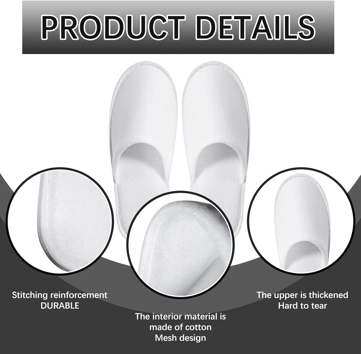 disposable slipper disposable slippers for guests hotel slippers spa slippers Pack for Hotel, Spa, Travel, Shoeless Home, White Closed Toe (US Men Size 10, Women 11)