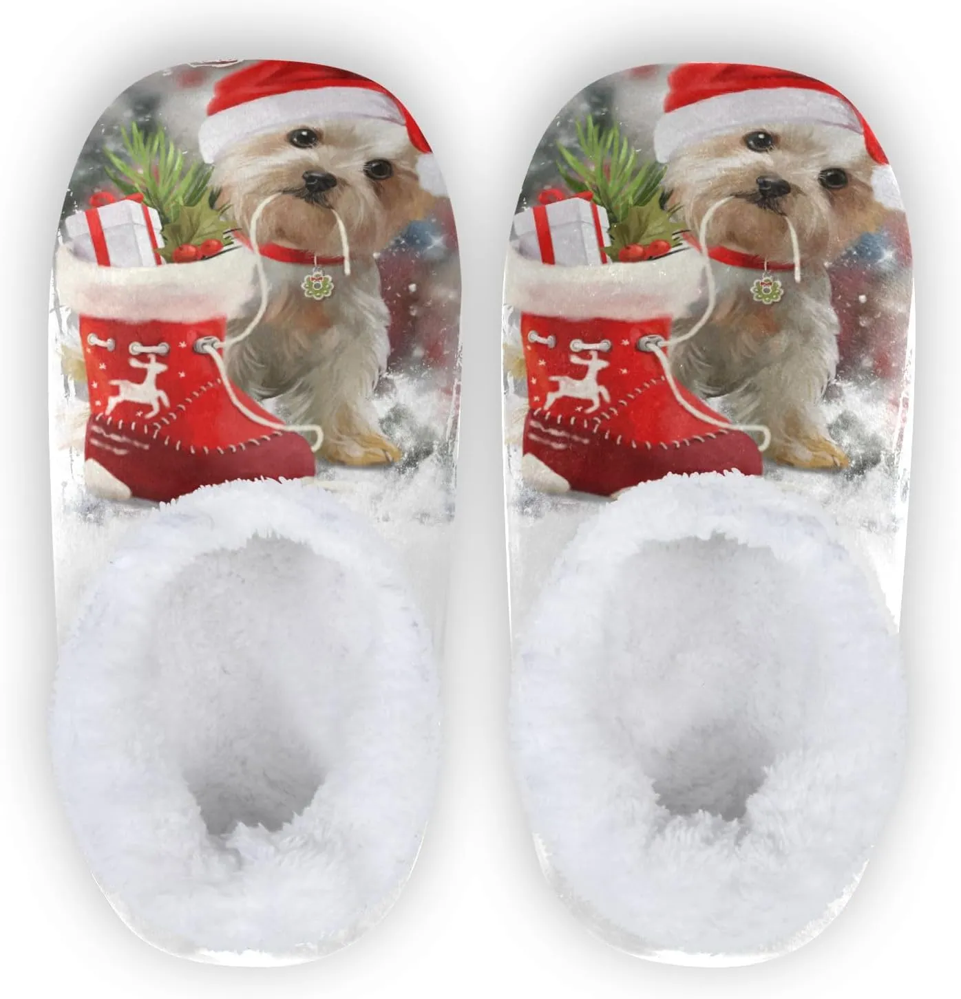 Dussdil Christmas Puppy Home Winter Slippers Spa Travel House Slipper Soft Memory Foam Slipper Non Slip for Women Men Hotel Bedroom Shoes Slippers M