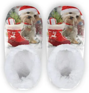 Dussdil Christmas Puppy Home Winter Slippers Spa Travel House Slipper Soft Memory Foam Slipper Non Slip for Women Men Hotel Bedroom Shoes Slippers M