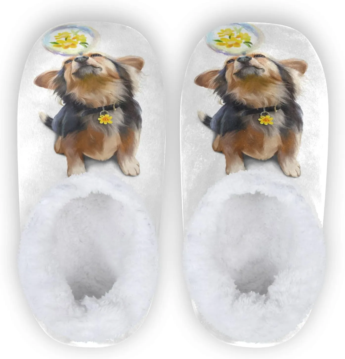Dussdil Dog Playing Soap Bubble Flower Home Winter Slippers Spa Travel House Slipper Soft Memory Foam Slipper Non Slip for Women Men Hotel Bedroom Shoes Slippers M