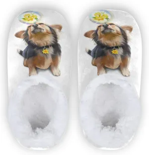 Dussdil Dog Playing Soap Bubble Flower Home Winter Slippers Spa Travel House Slipper Soft Memory Foam Slipper Non Slip for Women Men Hotel Bedroom Shoes Slippers M