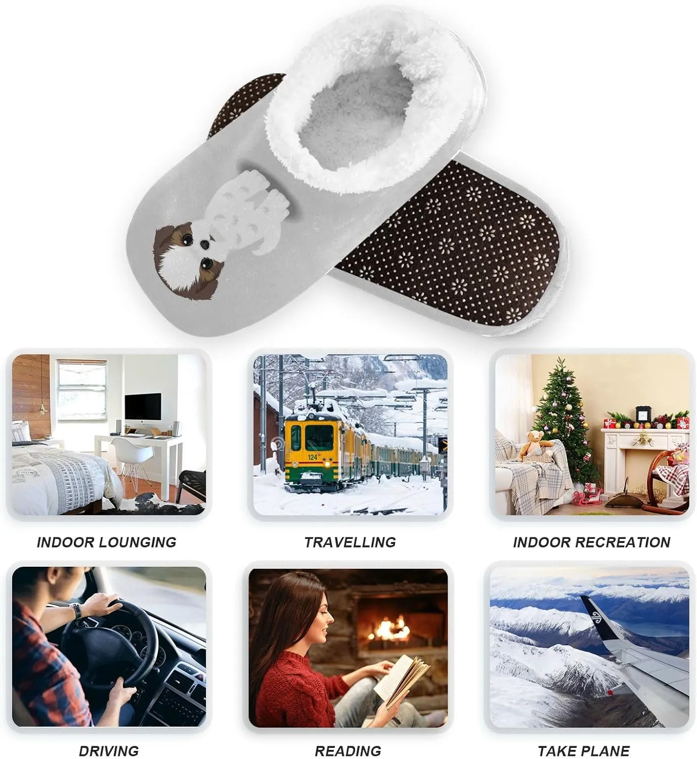 Dussdil Shih Tzu Puppy Dog Home Winter Slippers Spa Travel House Slipper Soft Memory Foam Slipper Non Slip for Women Men Hotel Bedroom Shoes Slippers M