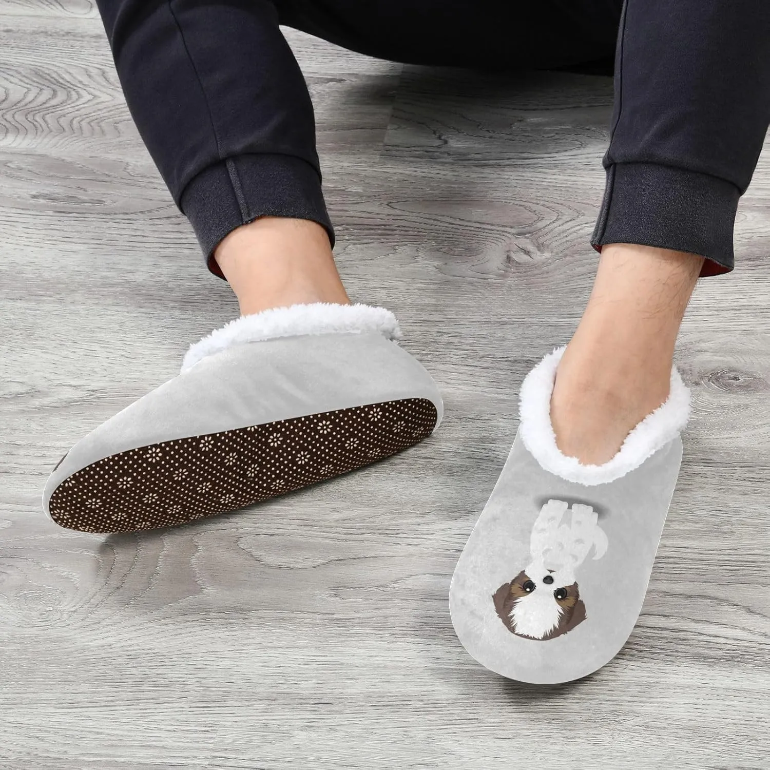 Dussdil Shih Tzu Puppy Dog Home Winter Slippers Spa Travel House Slipper Soft Memory Foam Slipper Non Slip for Women Men Hotel Bedroom Shoes Slippers M