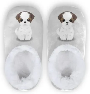 Dussdil Shih Tzu Puppy Dog Home Winter Slippers Spa Travel House Slipper Soft Memory Foam Slipper Non Slip for Women Men Hotel Bedroom Shoes Slippers M