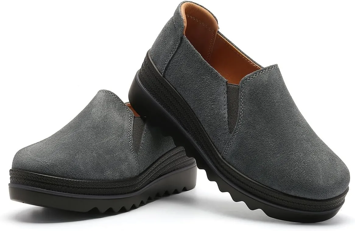 EnllerviiD Women's Platform Loafers Slip-On Comfortable Suede Moccasins Wedge Penny Loafers Casual Business Work Shoes