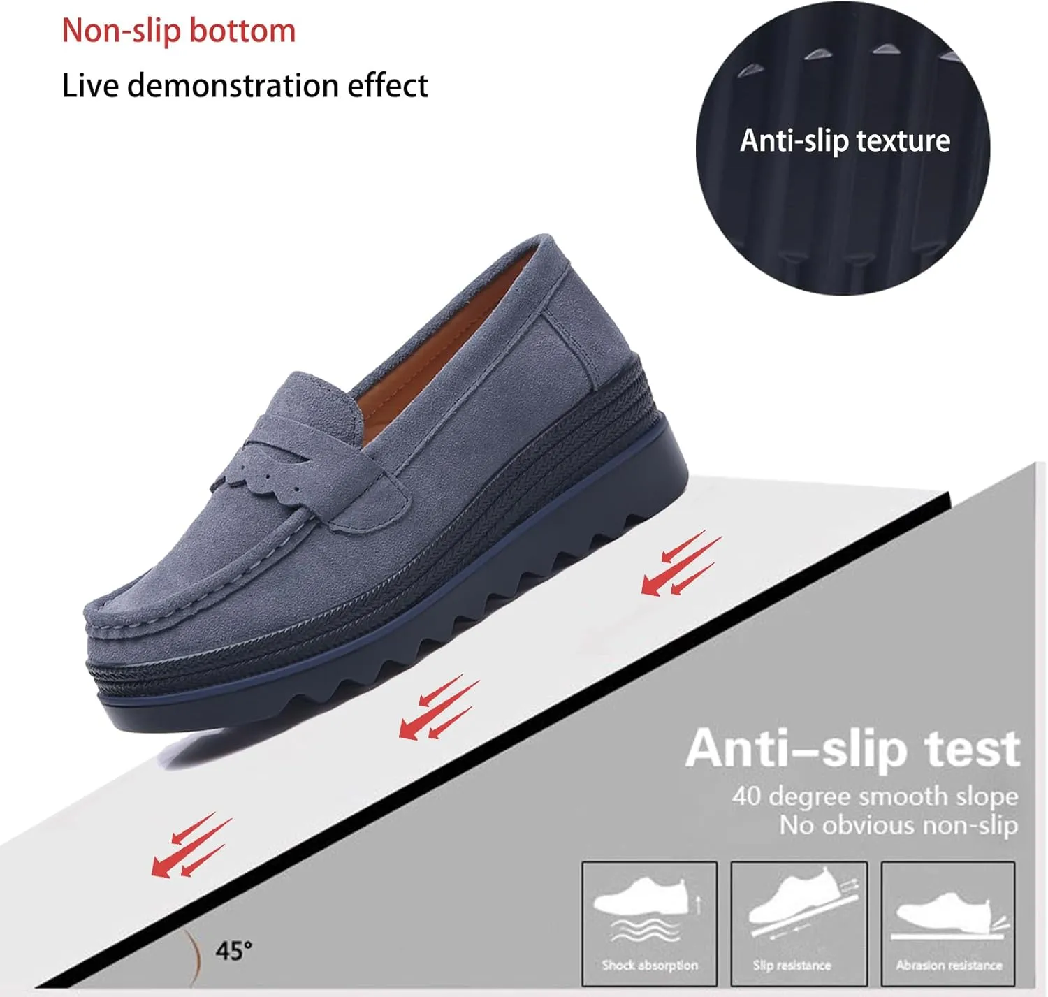 EnllerviiD Women's Platform Loafers Slip-On Comfortable Suede Moccasins Wedge Penny Loafers Casual Business Work Shoes