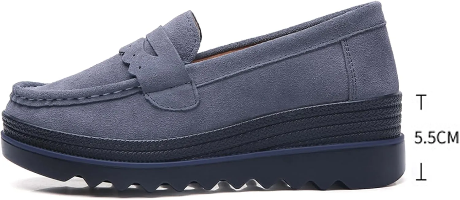 EnllerviiD Women's Platform Loafers Slip-On Comfortable Suede Moccasins Wedge Penny Loafers Casual Business Work Shoes