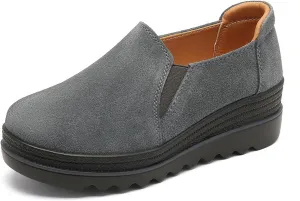 EnllerviiD Women's Platform Loafers Slip-On Comfortable Suede Moccasins Wedge Penny Loafers Casual Business Work Shoes