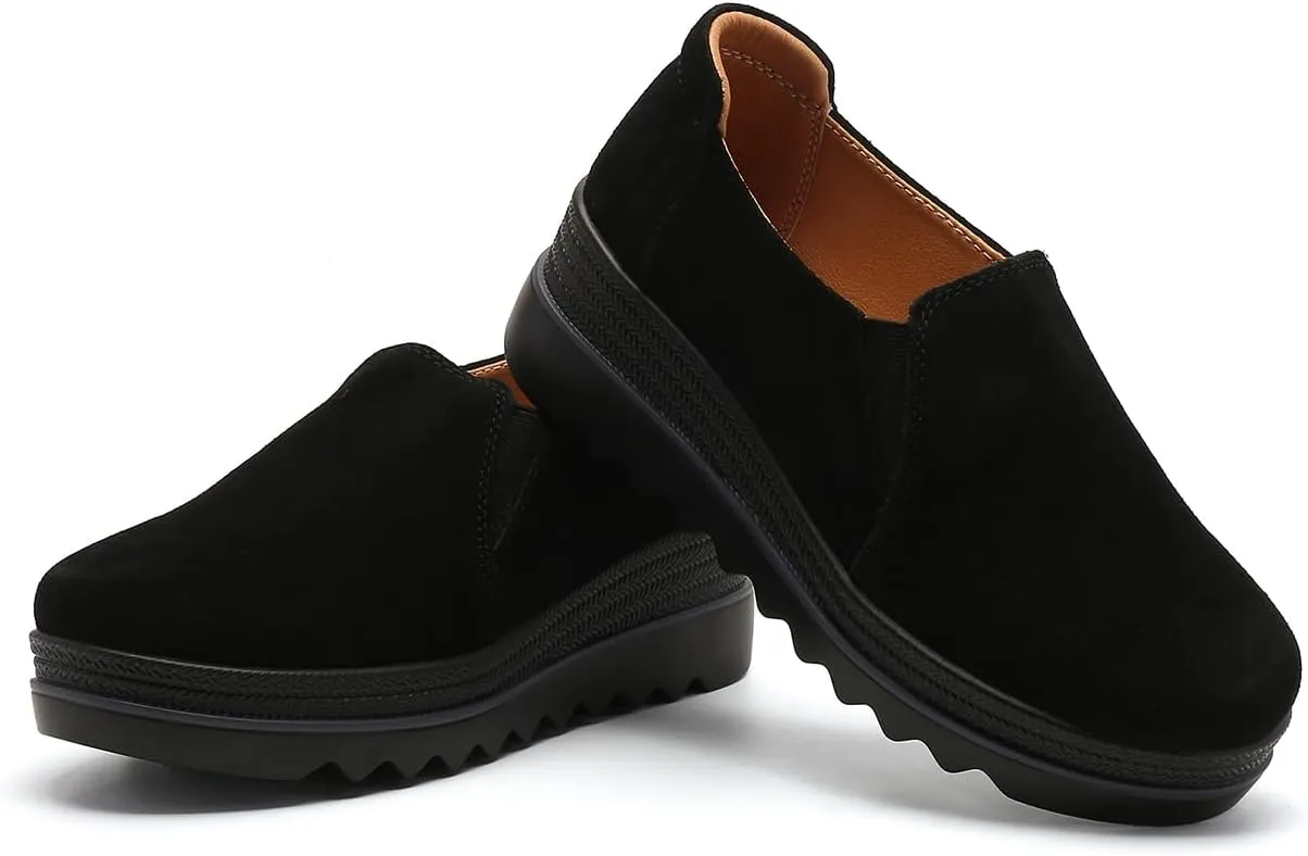 EnllerviiD Women's Platform Loafers Slip-On Comfortable Suede Moccasins Wedge Penny Loafers Casual Business Work Shoes