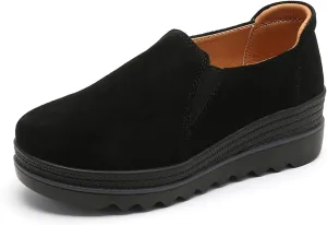 EnllerviiD Women's Platform Loafers Slip-On Comfortable Suede Moccasins Wedge Penny Loafers Casual Business Work Shoes