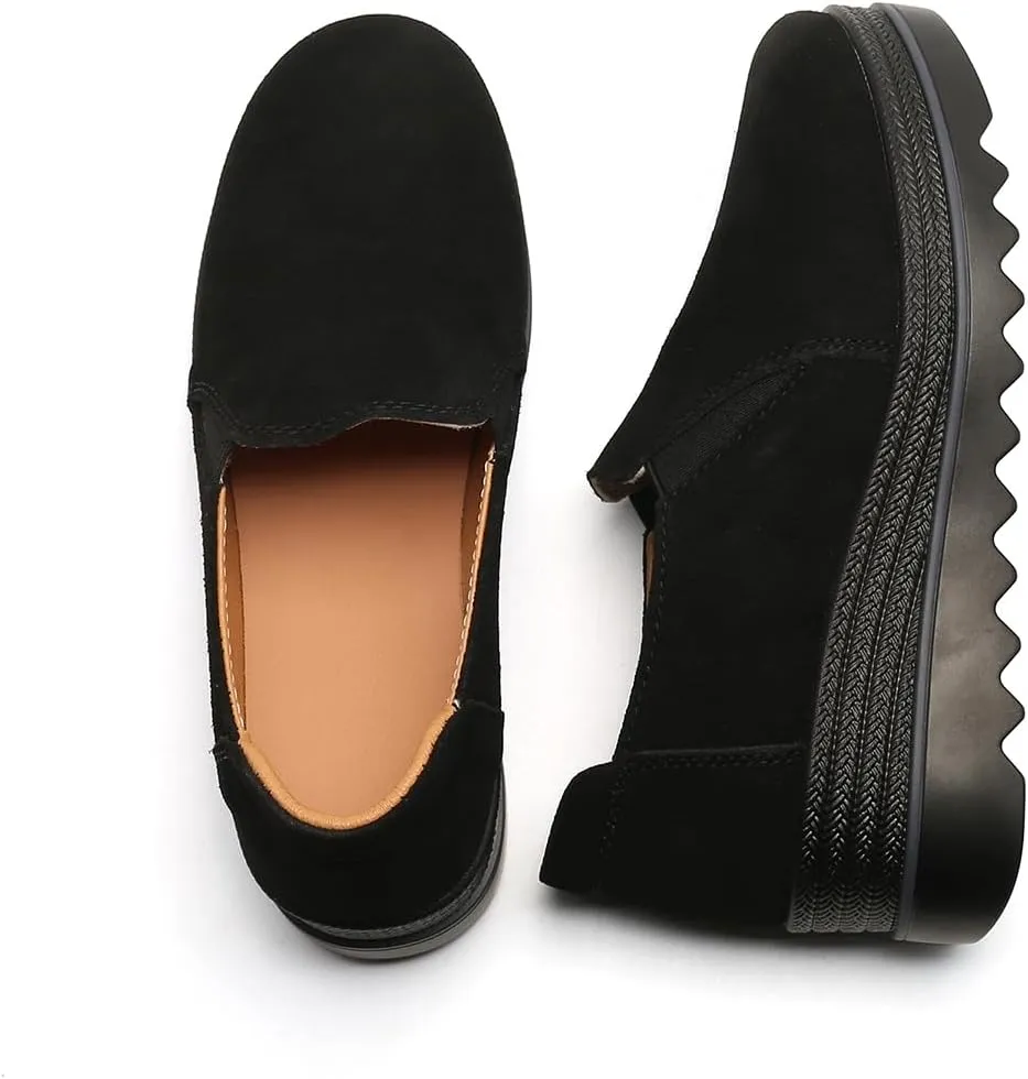 EnllerviiD Women's Platform Loafers Slip-On Comfortable Suede Moccasins Wedge Penny Loafers Casual Business Work Shoes