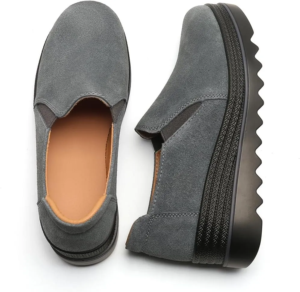 EnllerviiD Women's Platform Loafers Slip-On Comfortable Suede Moccasins Wedge Penny Loafers Casual Business Work Shoes
