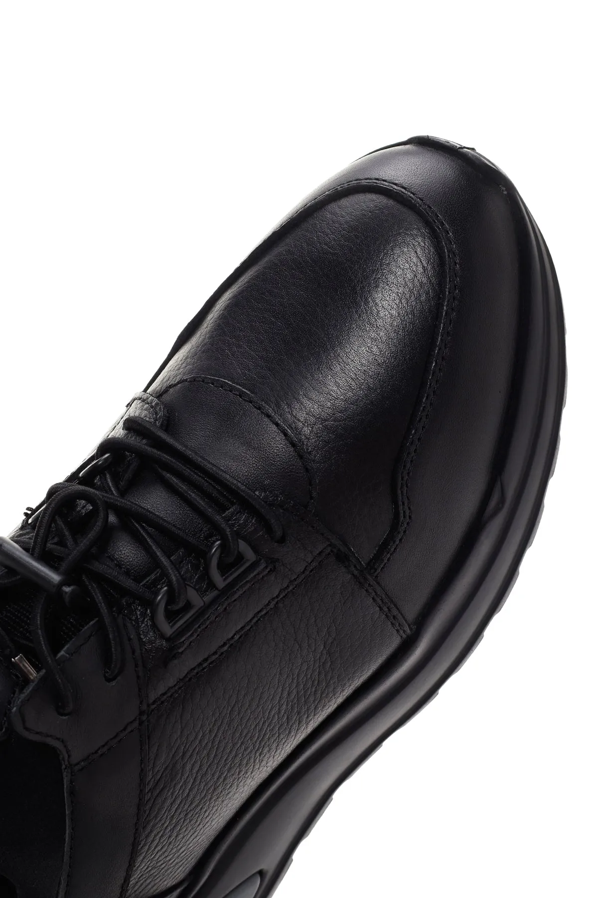 Erkek Siyah Bağcıklı Deri Casual Sneaker