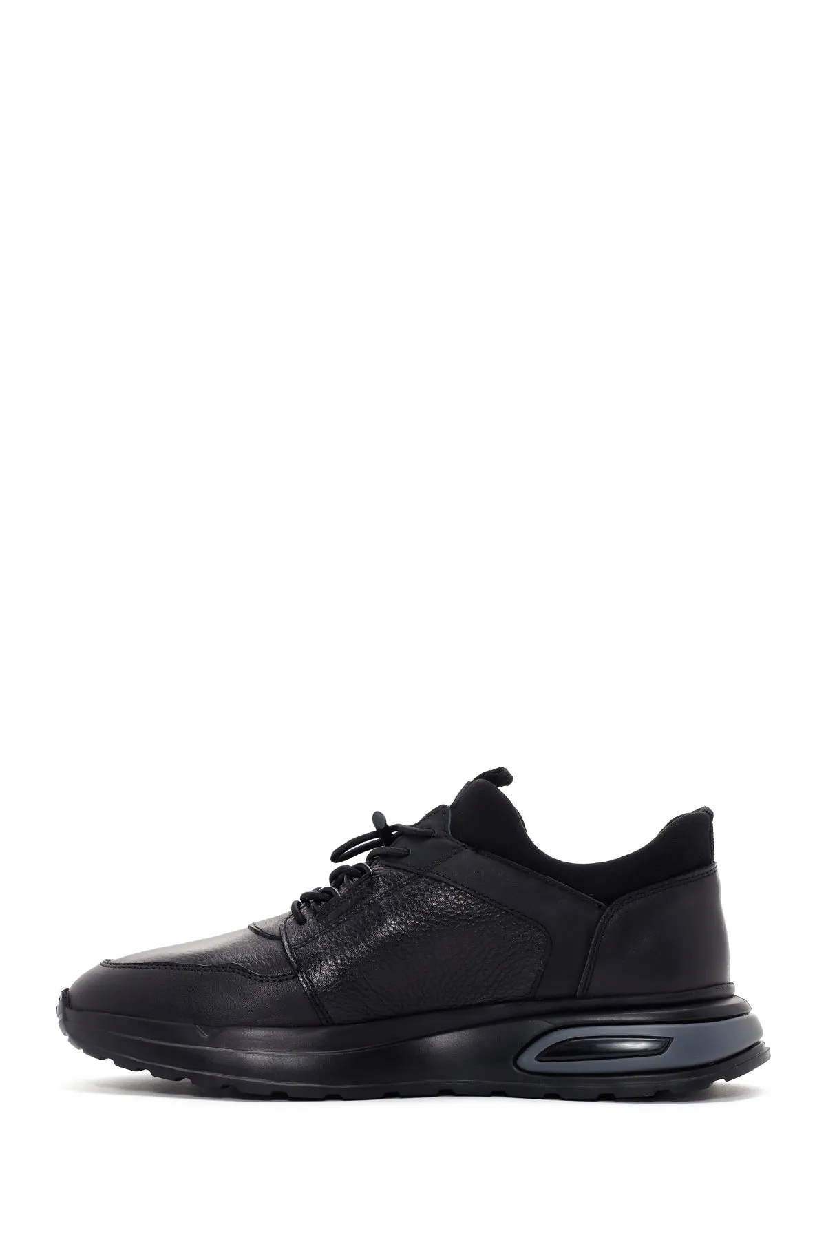 Erkek Siyah Bağcıklı Deri Casual Sneaker