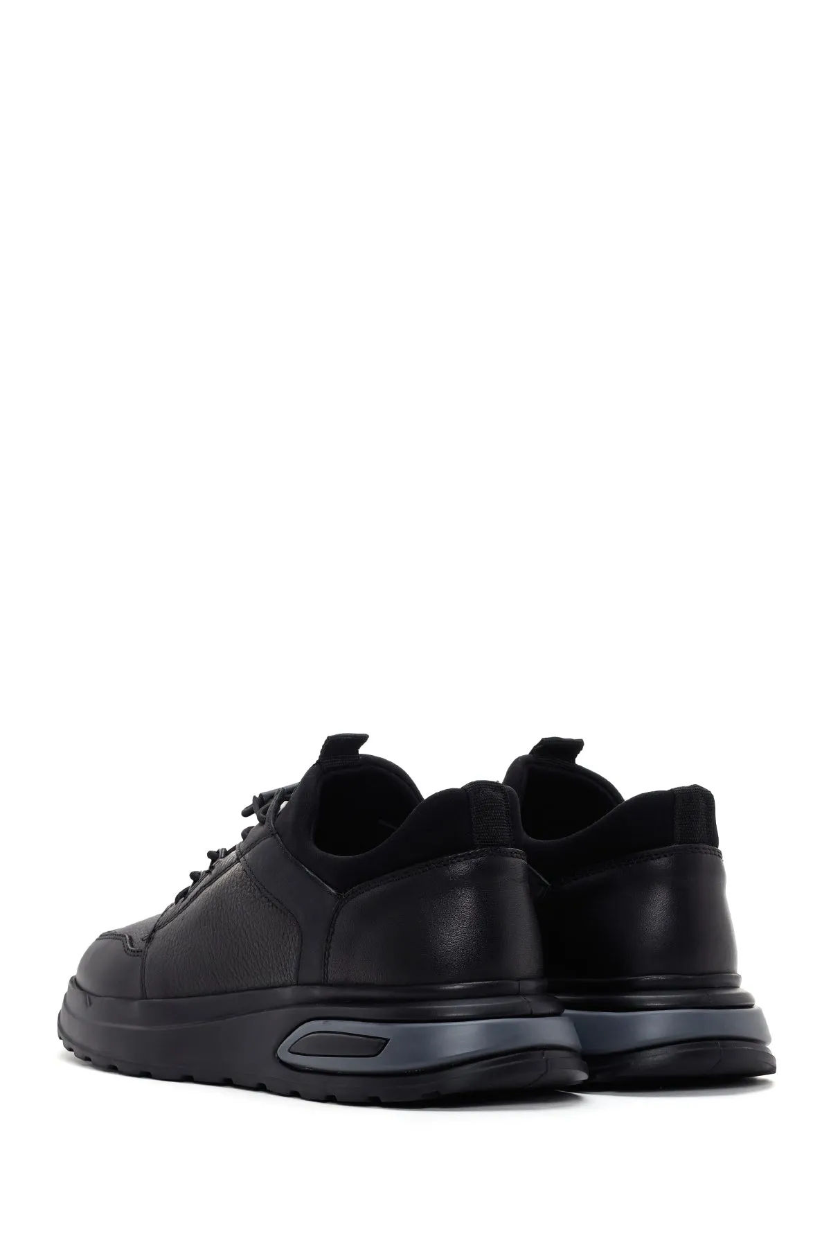 Erkek Siyah Bağcıklı Deri Casual Sneaker