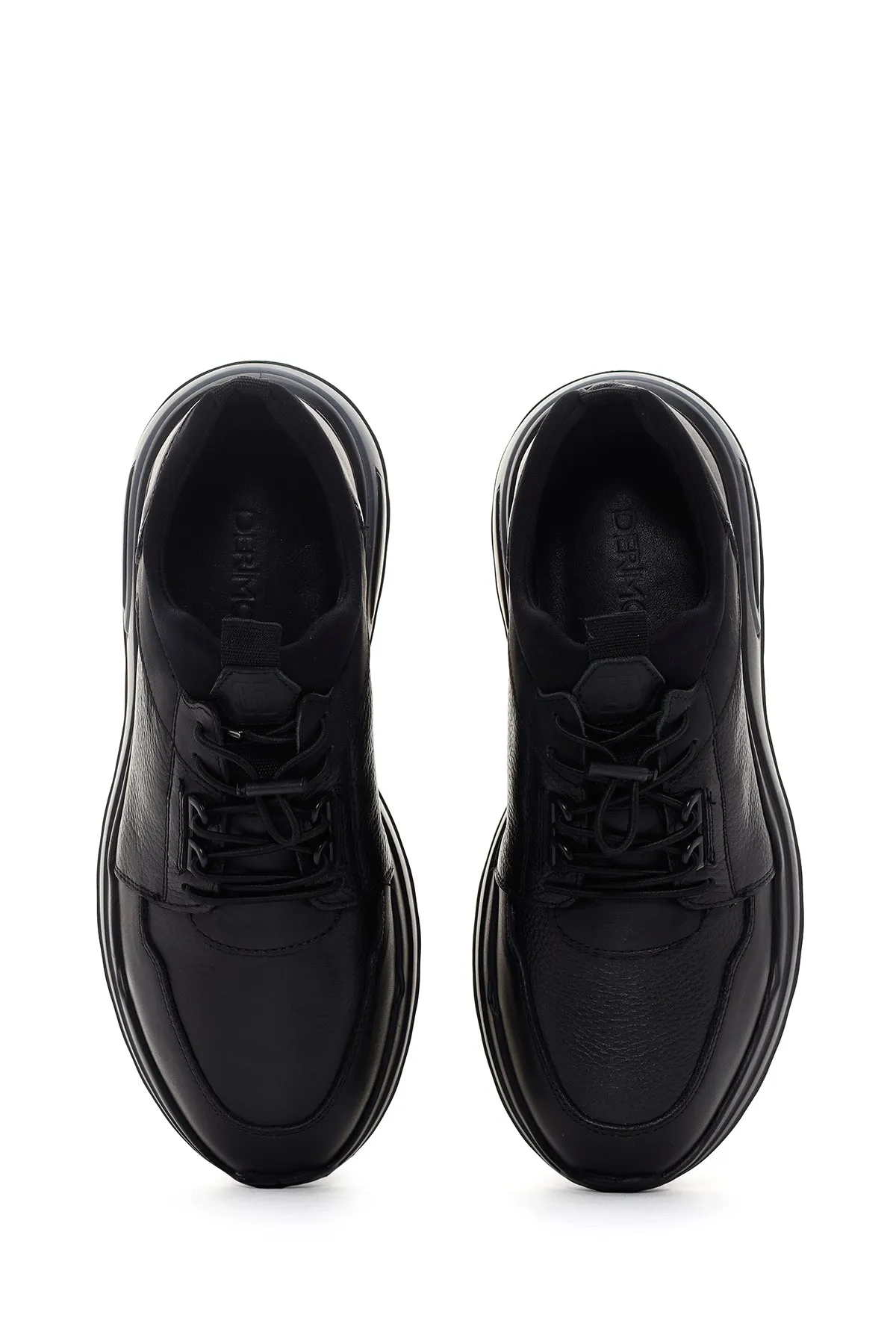 Erkek Siyah Bağcıklı Deri Casual Sneaker