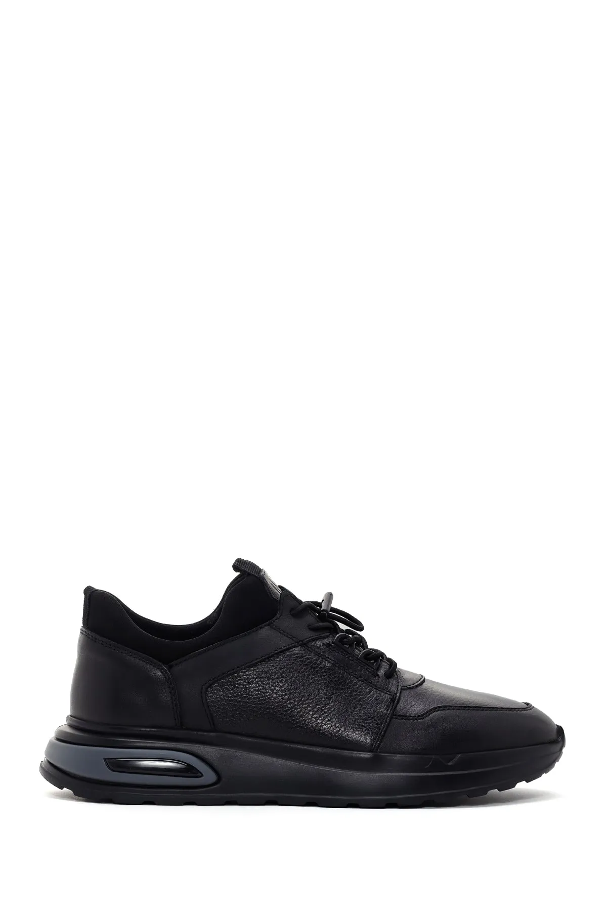 Erkek Siyah Bağcıklı Deri Casual Sneaker