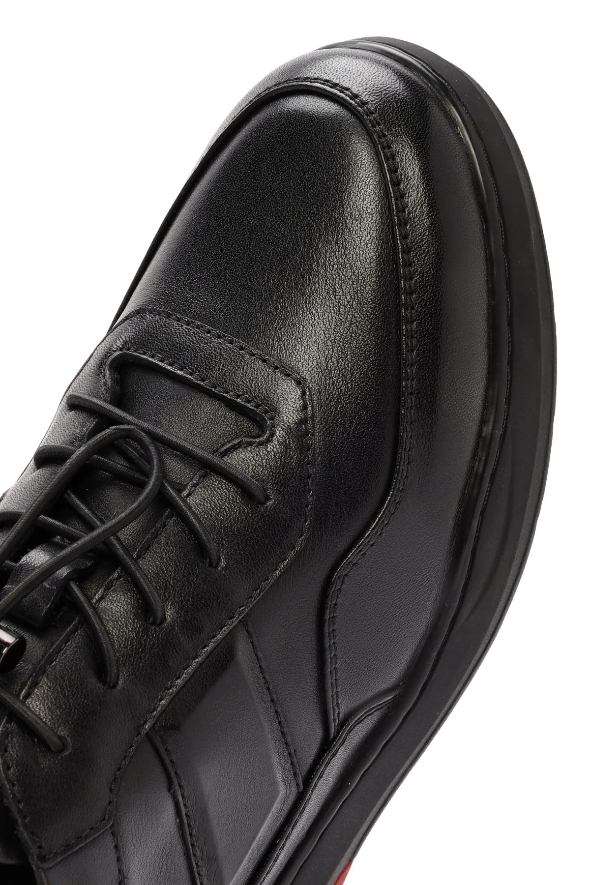 Erkek Siyah Bağcıklı Deri Sneaker