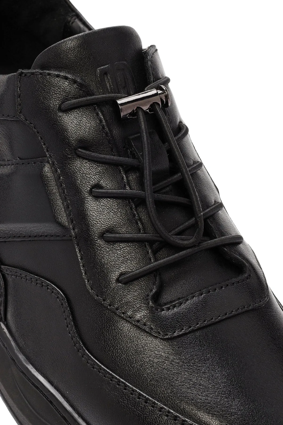 Erkek Siyah Bağcıklı Deri Sneaker