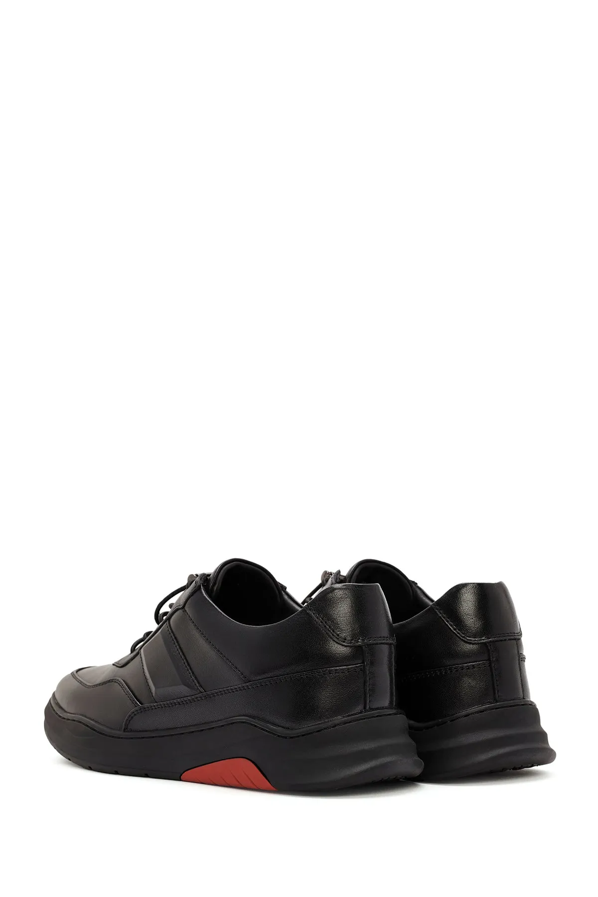 Erkek Siyah Bağcıklı Deri Sneaker
