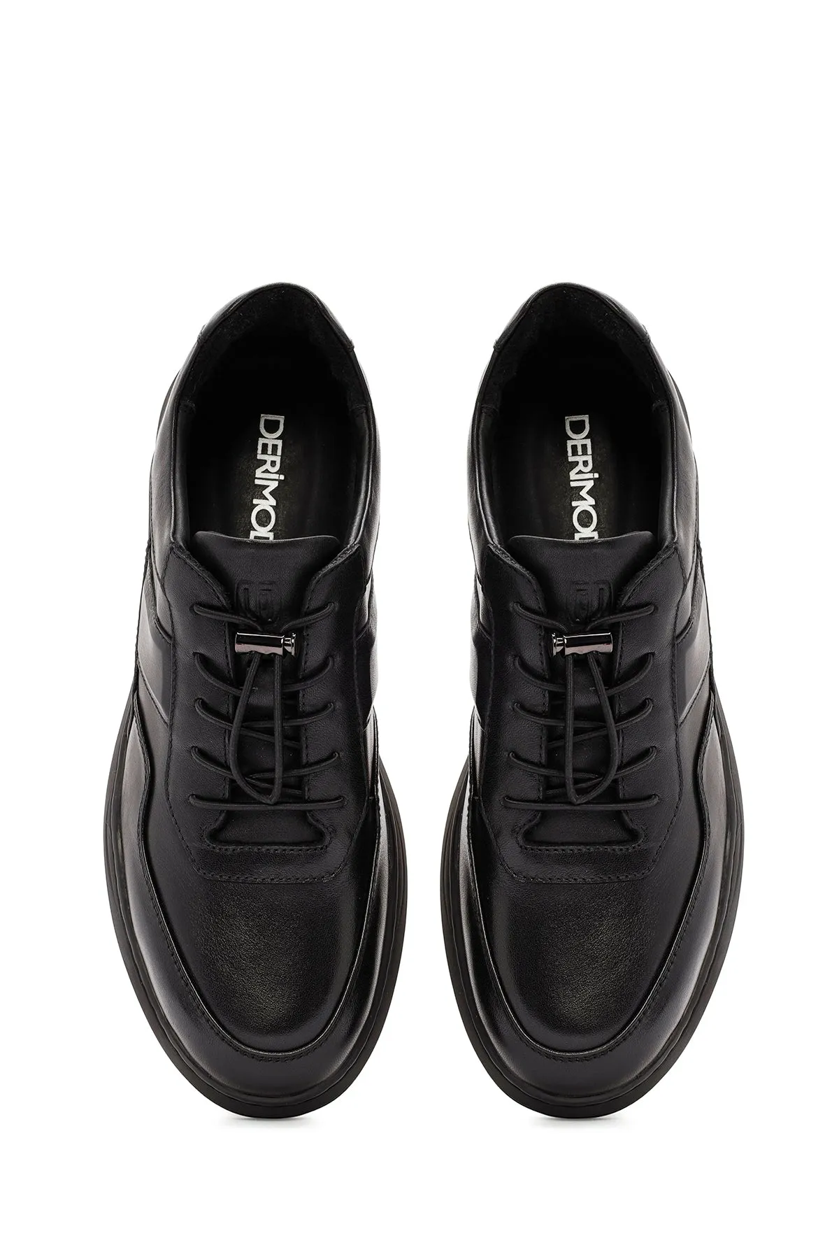 Erkek Siyah Bağcıklı Deri Sneaker
