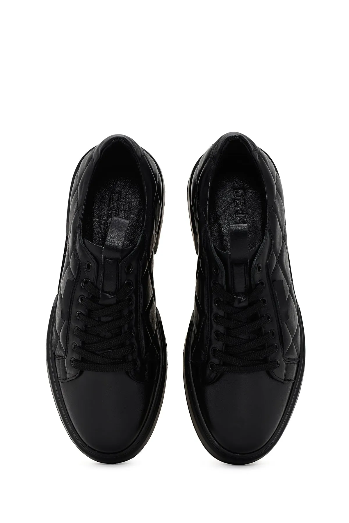 Erkek Siyah Bağcıklı Kapitone Deri Casual Sneaker