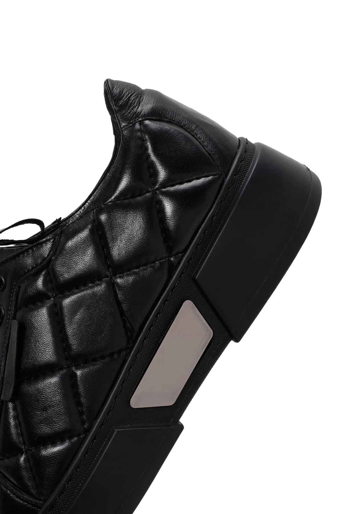 Erkek Siyah Bağcıklı Kapitone Deri Casual Sneaker