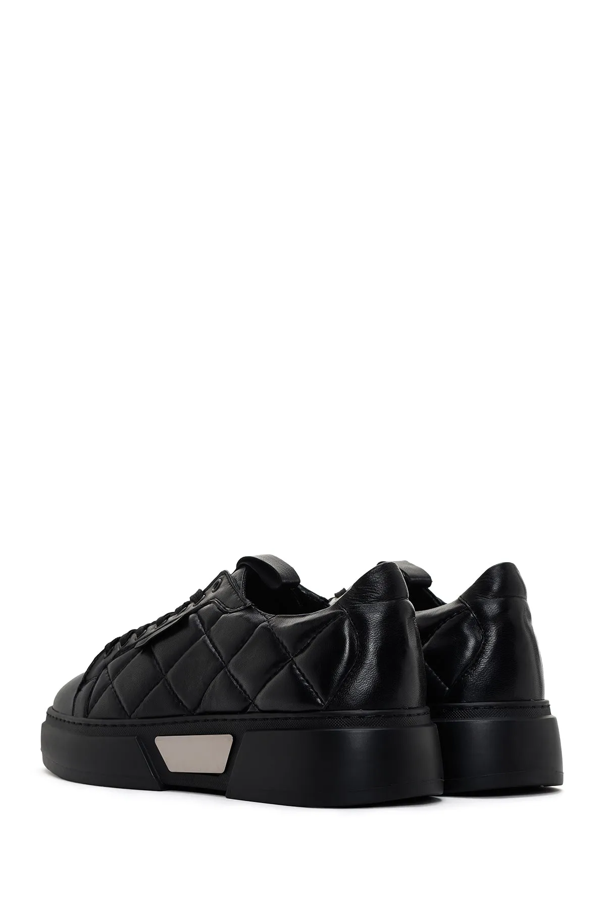 Erkek Siyah Bağcıklı Kapitone Deri Casual Sneaker