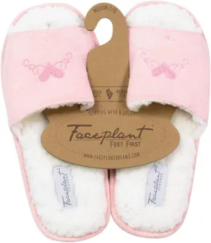 Faceplant Dreams Love Design - Vegan Pink Suede Slides Fluffy Heart Slipper Footsies