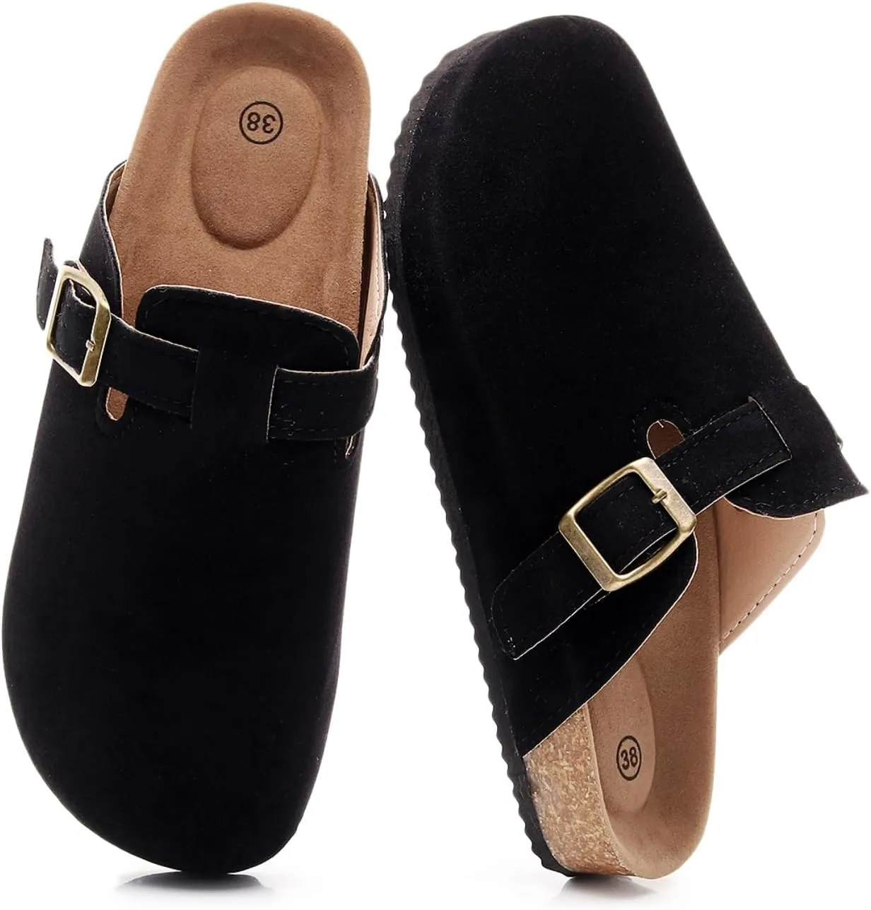 FAYUEKEY Suede Clogs for Women Footbed Mules with Arch Support