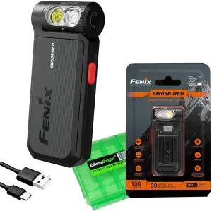 Fenix SW05R-RED Clip On Flat Body swival Flashlight with Red Light with EdisonBright Accessory case Bundle (Black)
