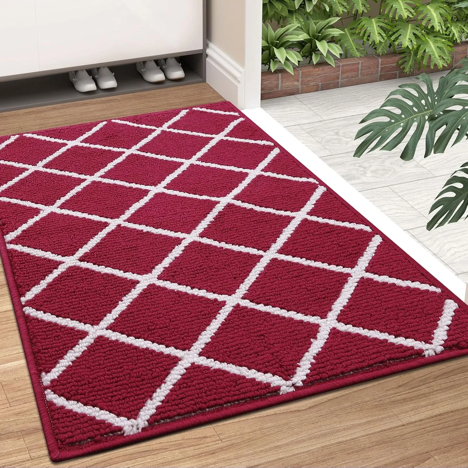 Finchitty Indoor Door Mat, Dirt Resistant and Absorbent, Low-Profile, Non-Slip, Washable Inside Floor Mats for Front Door, Back, and Entrance, 36" x 24", Burgundy