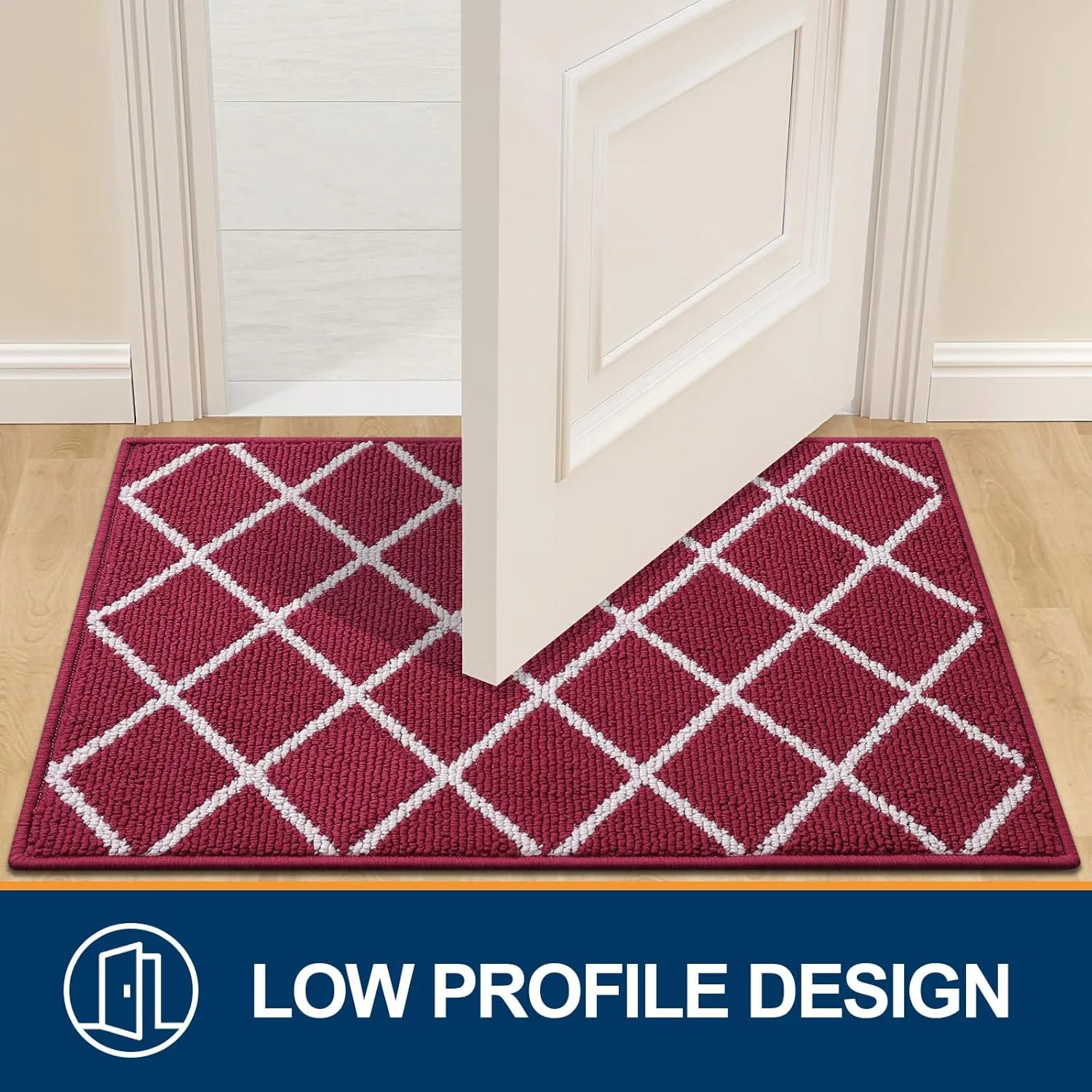Finchitty Indoor Door Mat, Dirt Resistant and Absorbent, Low-Profile, Non-Slip, Washable Inside Floor Mats for Front Door, Back, and Entrance, 36" x 24", Burgundy