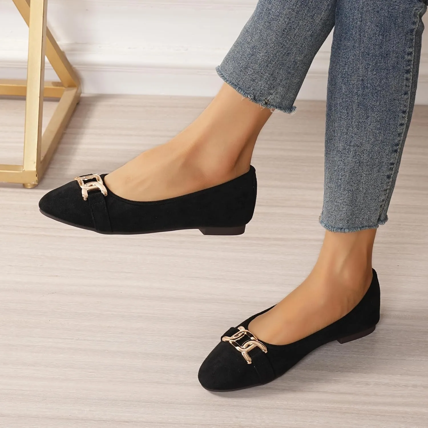 Flats for Women Comfortable Suede Round Toe Ballerina Shoes Slip on Work Flats for Women Office Comfort