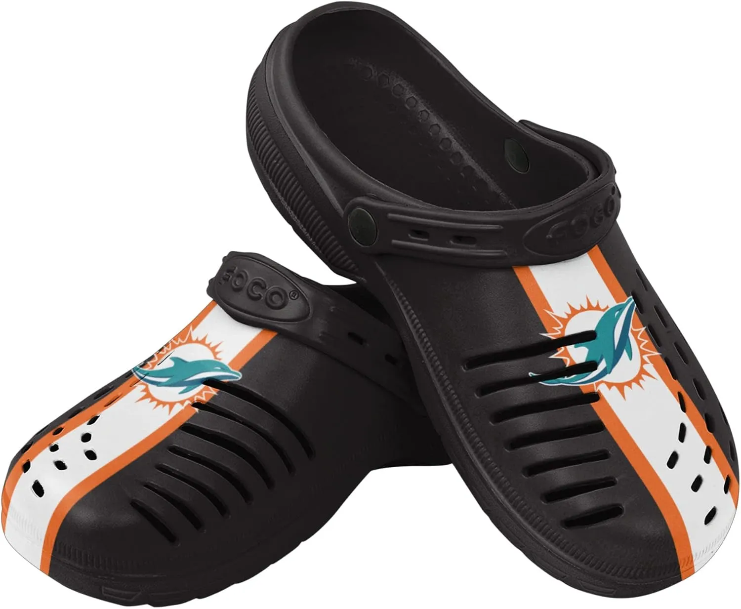 FOCO Men's NFL Logo Team Stripe Garden Water Sandals Shoes Slipper Clogs with Strap, 9-10
