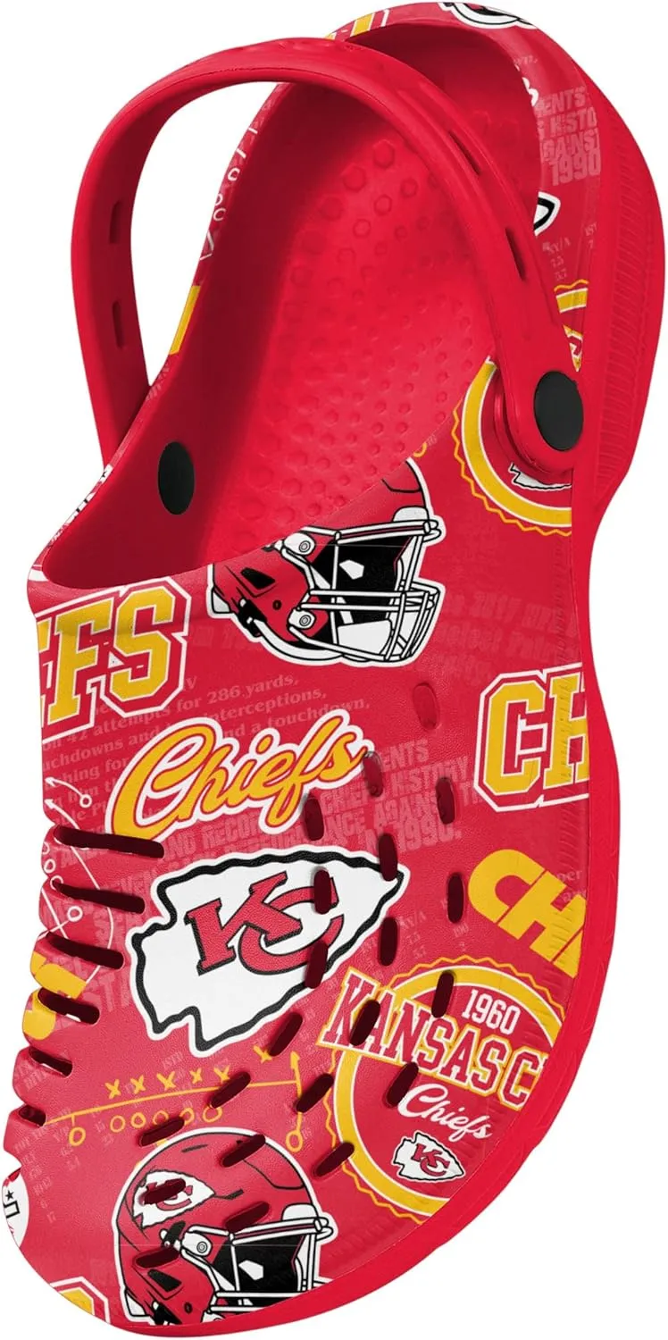 FOCO Men's NFL Team Logo Historic Print Garden Water Sandals Shoes Slipper Clogs with Strap