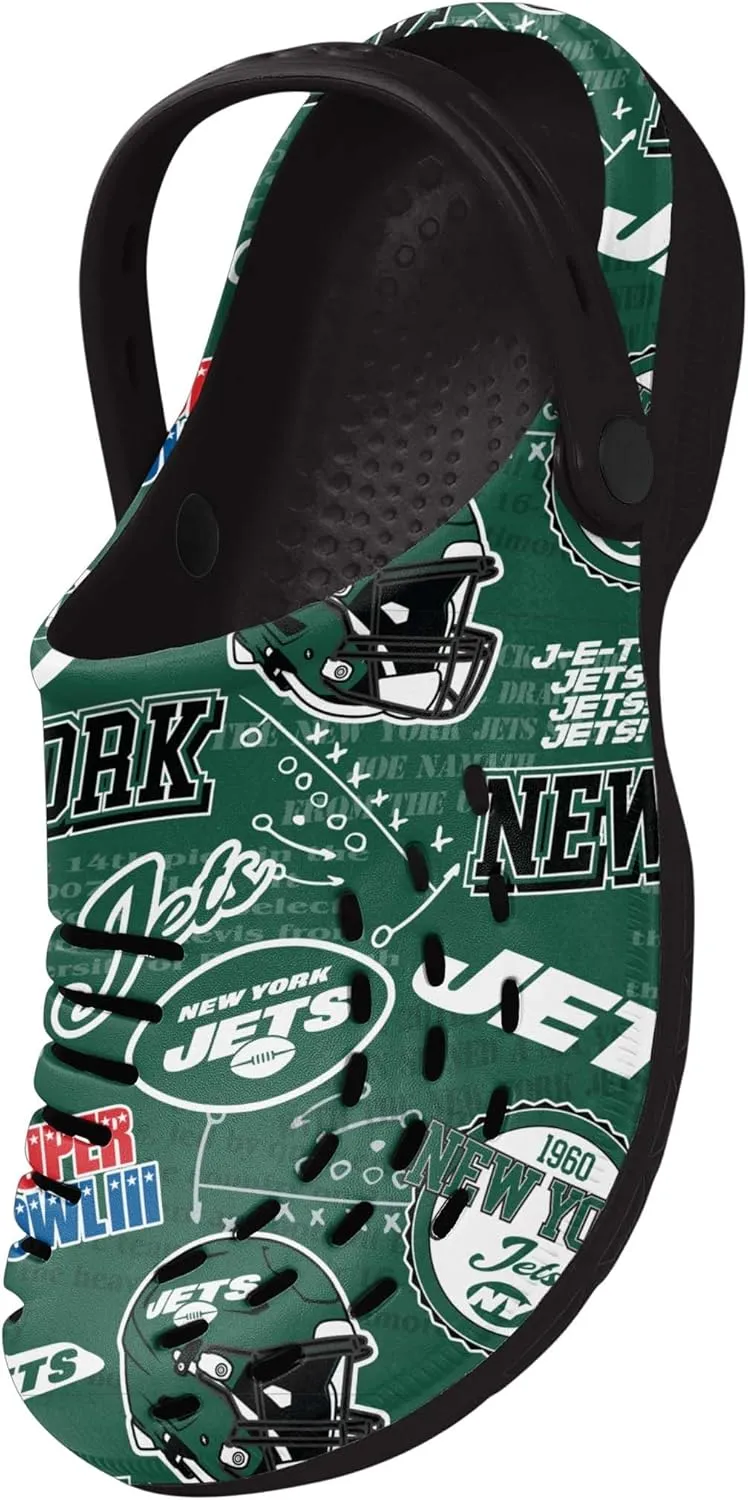 FOCO Men's NFL Team Logo Historic Print Garden Water Sandals Shoes Slipper Clogs with Strap