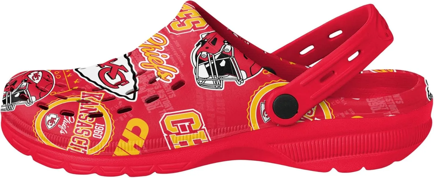 FOCO Men's NFL Team Logo Historic Print Garden Water Sandals Shoes Slipper Clogs with Strap
