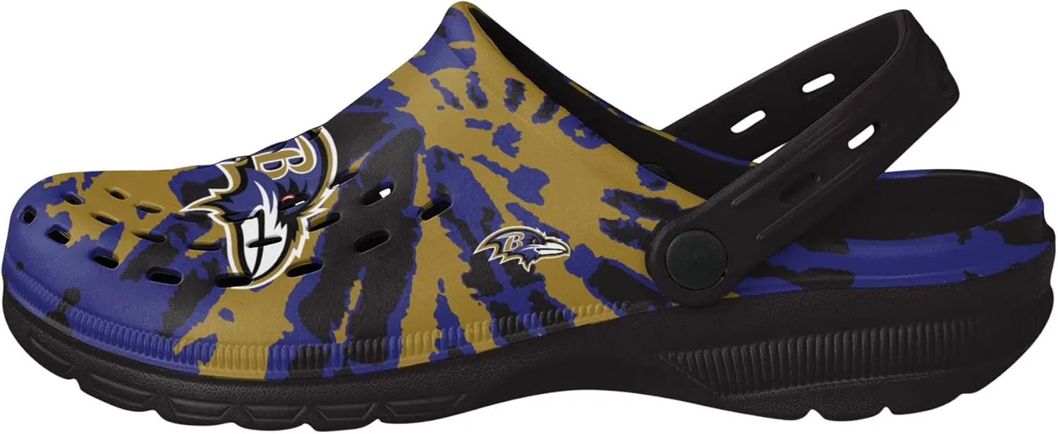 FOCO Men's NFL Team Logo Tie-dye Garden Water Sandals Shoes Slipper Clogs with Strap