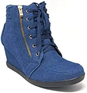 Forever Link Women's Lace-Up Fashion Sneaker Wedge High Top Lace Up Wedge Sneaker Shoes