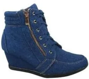 Forever Link Women's Lace-Up Fashion Sneaker Wedge High Top Lace Up Wedge Sneaker Shoes