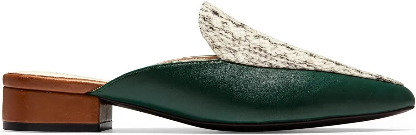 FOWT V-Shaped Snakeskin Embossed Backless Mules Women Pointed Toe Low Chunky Heel Sandals Ladies Slip on Side Unisex Shoes for Office Dress Party 4-16 US Size