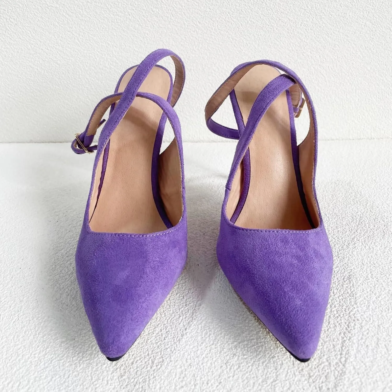 Frankie Hsu Sexy Stiletto High Heeled Sandal, Classic Purple Faux Suede Leather Fashion High Heels Women Slingback Shoes, Big Large Size Designer Pointed Toe Pumps For Women