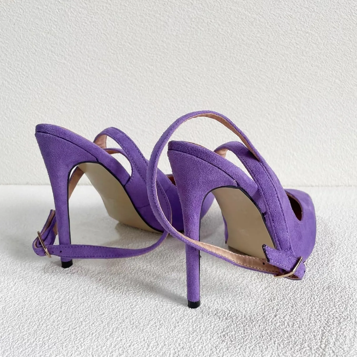 Frankie Hsu Sexy Stiletto High Heeled Sandal, Classic Purple Faux Suede Leather Fashion High Heels Women Slingback Shoes, Big Large Size Designer Pointed Toe Pumps For Women