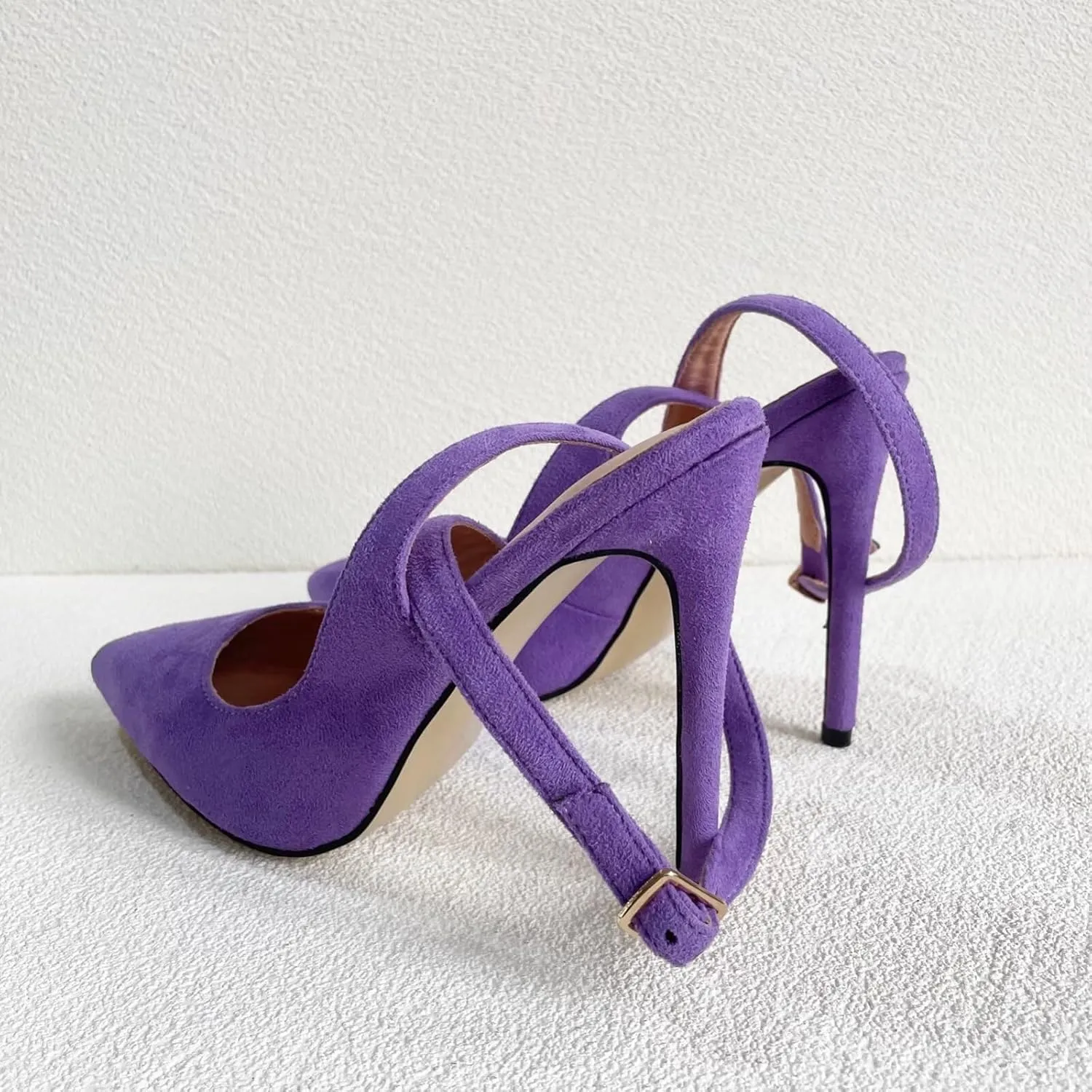 Frankie Hsu Sexy Stiletto High Heeled Sandal, Classic Purple Faux Suede Leather Fashion High Heels Women Slingback Shoes, Big Large Size Designer Pointed Toe Pumps For Women
