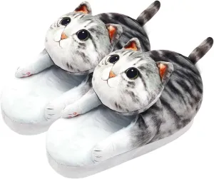 Funny Cat Slippers for Women,Fuzzy Animal Indoor House Shoes with Soft Memory Foam,Comfy Plush Warm Slip-on Slippers,Cat Gifts for Cat Lover