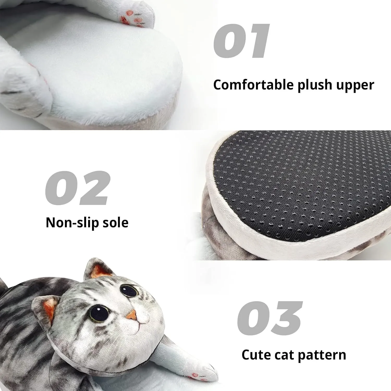 Funny Cat Slippers for Women,Fuzzy Animal Indoor House Shoes with Soft Memory Foam,Comfy Plush Warm Slip-on Slippers,Cat Gifts for Cat Lover