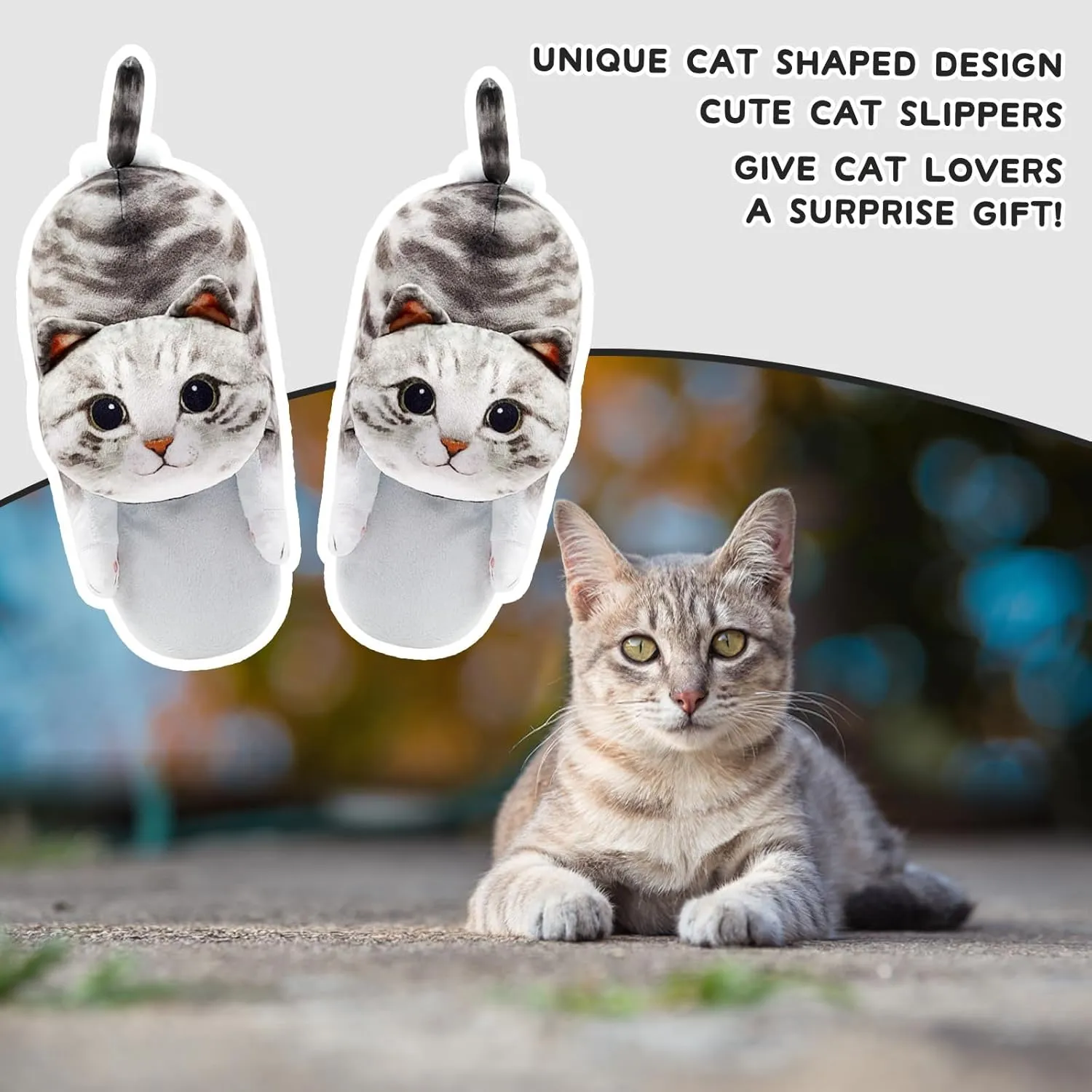 Funny Cat Slippers for Women,Fuzzy Animal Indoor House Shoes with Soft Memory Foam,Comfy Plush Warm Slip-on Slippers,Cat Gifts for Cat Lover