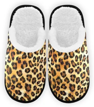 Furry Leopard Skin Print Plush Slippers for Women Men Warm Comfortable Travel Spa Slipper Non-slip House Shoes