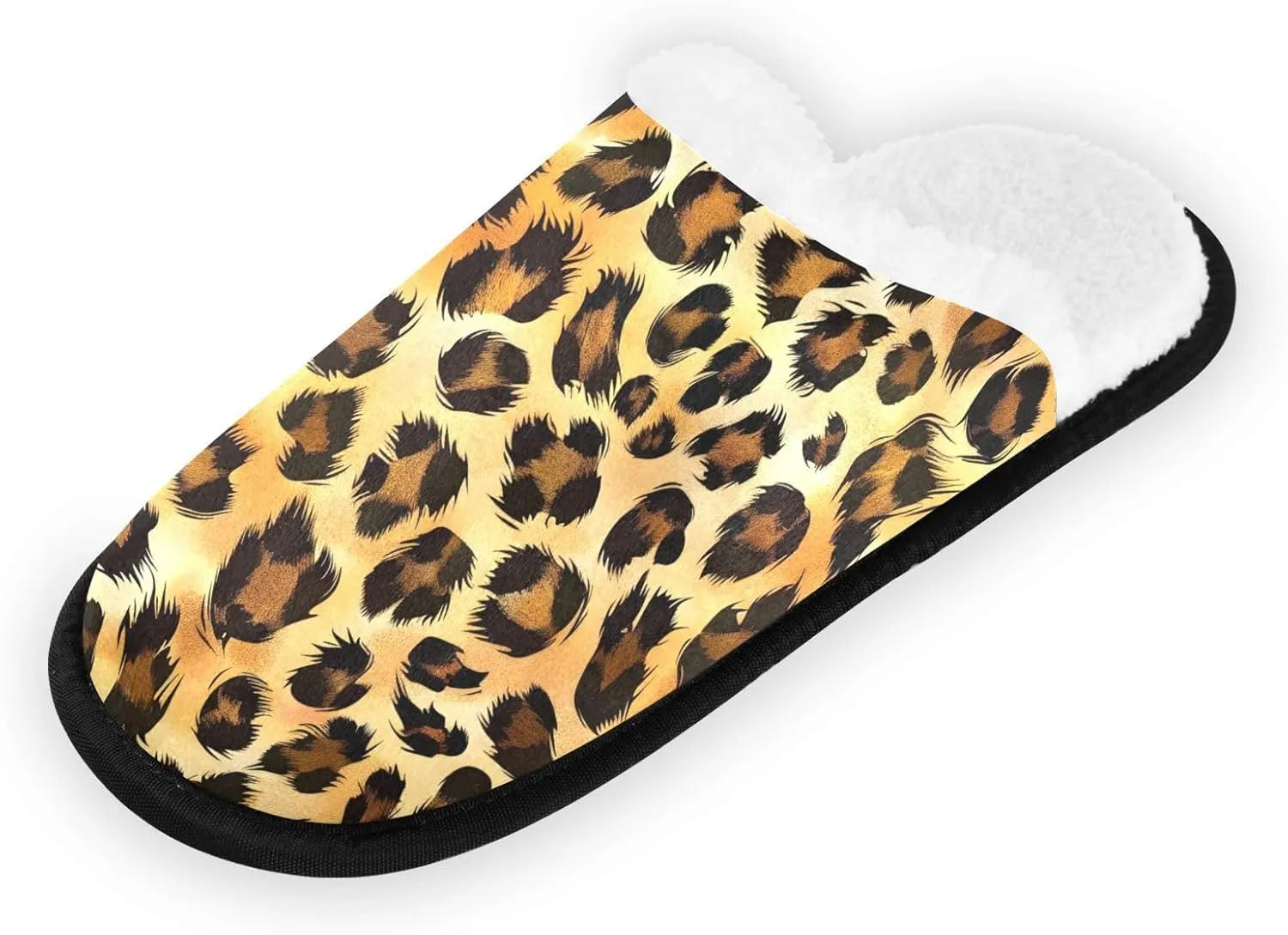 Furry Leopard Skin Print Plush Slippers for Women Men Warm Comfortable Travel Spa Slipper Non-slip House Shoes